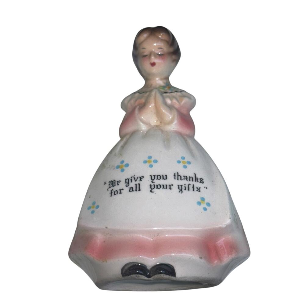 Vintage Enesco Kitchen Prayer Lady Pink 1950s Pepper Kitschy Decor Cottage Fairy